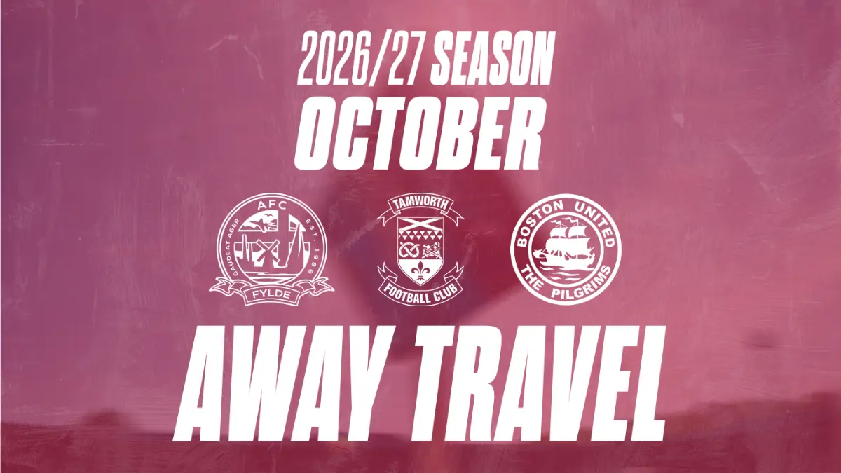 Away Coach Travel information for October away fixtures