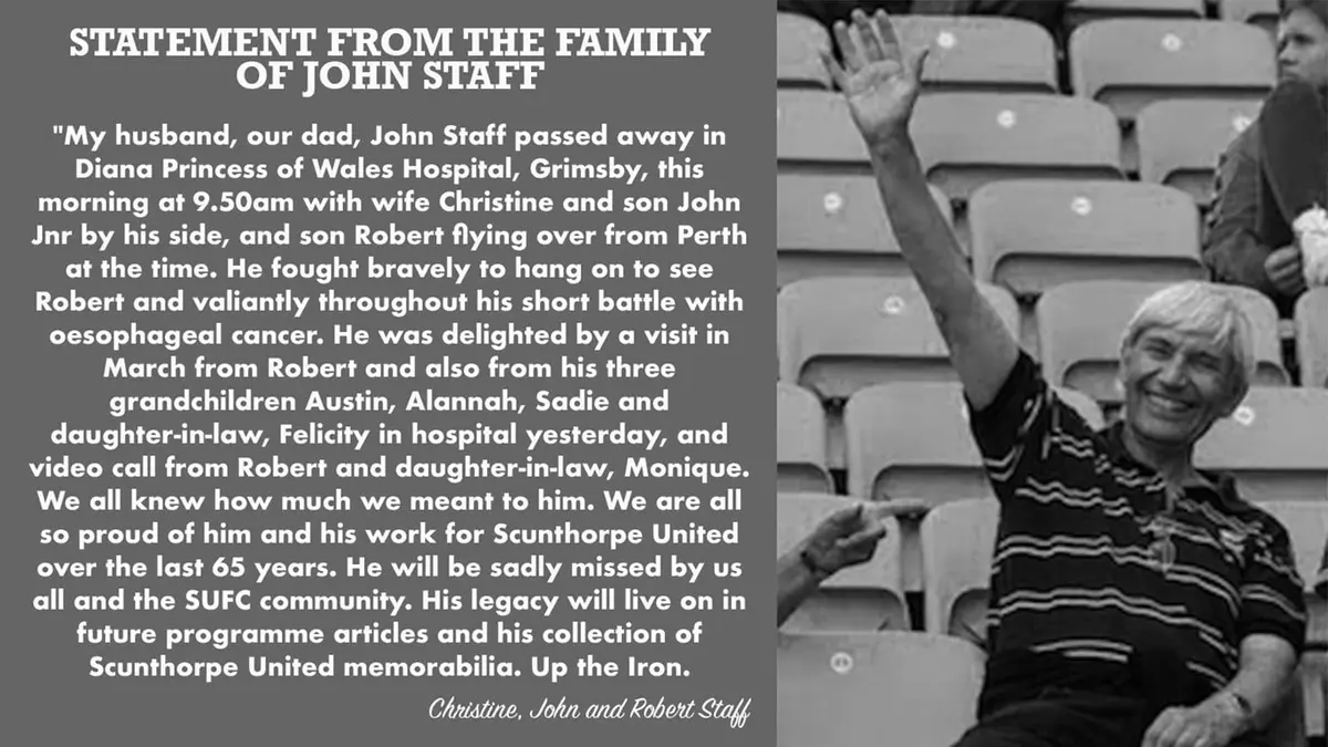 A statement from the family of John Staff