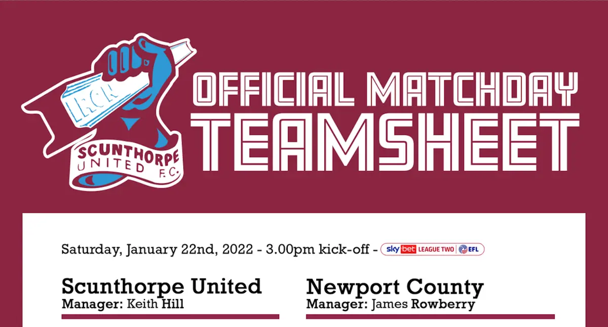 Download and print at home teamsheet: Iron v Newport County